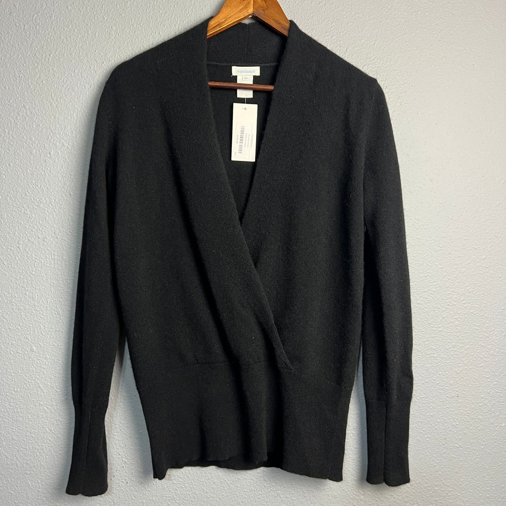 NWT Sundance Eva Pullover XS Black 100% Cashmere Wrap Quiet Luxury Sweater L/SL